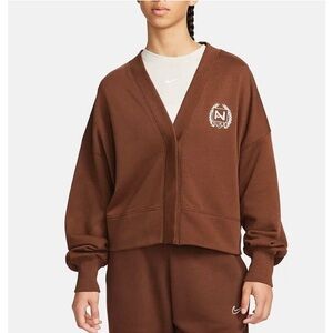 Nike Chocolate V Neck Cardigan Embroidered Crest Gorpcore Streetwear RARE XL